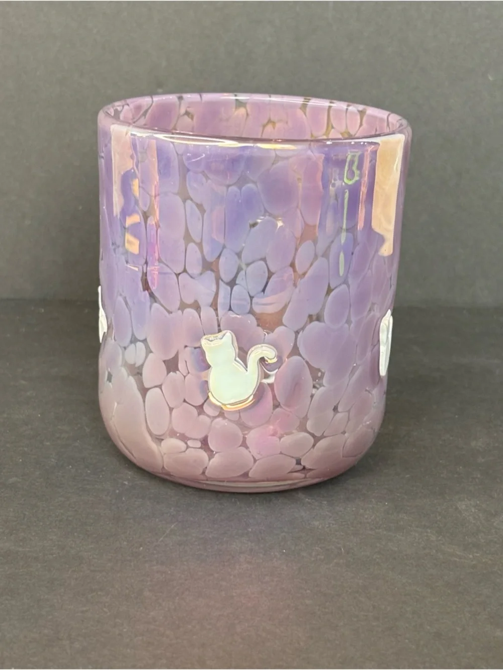 Anthropologie Icon Juice Glass Marquee Luster Cat Purple White 17 Oz Limited New
